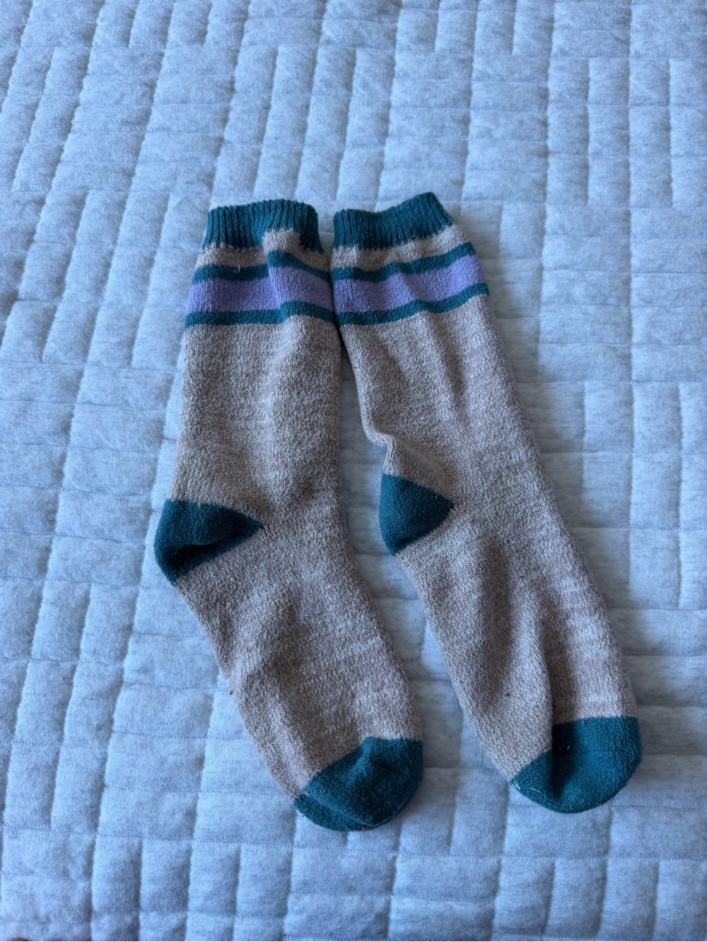 Urban Outfitters Classic Crew Socks in Beige with Teal Accents